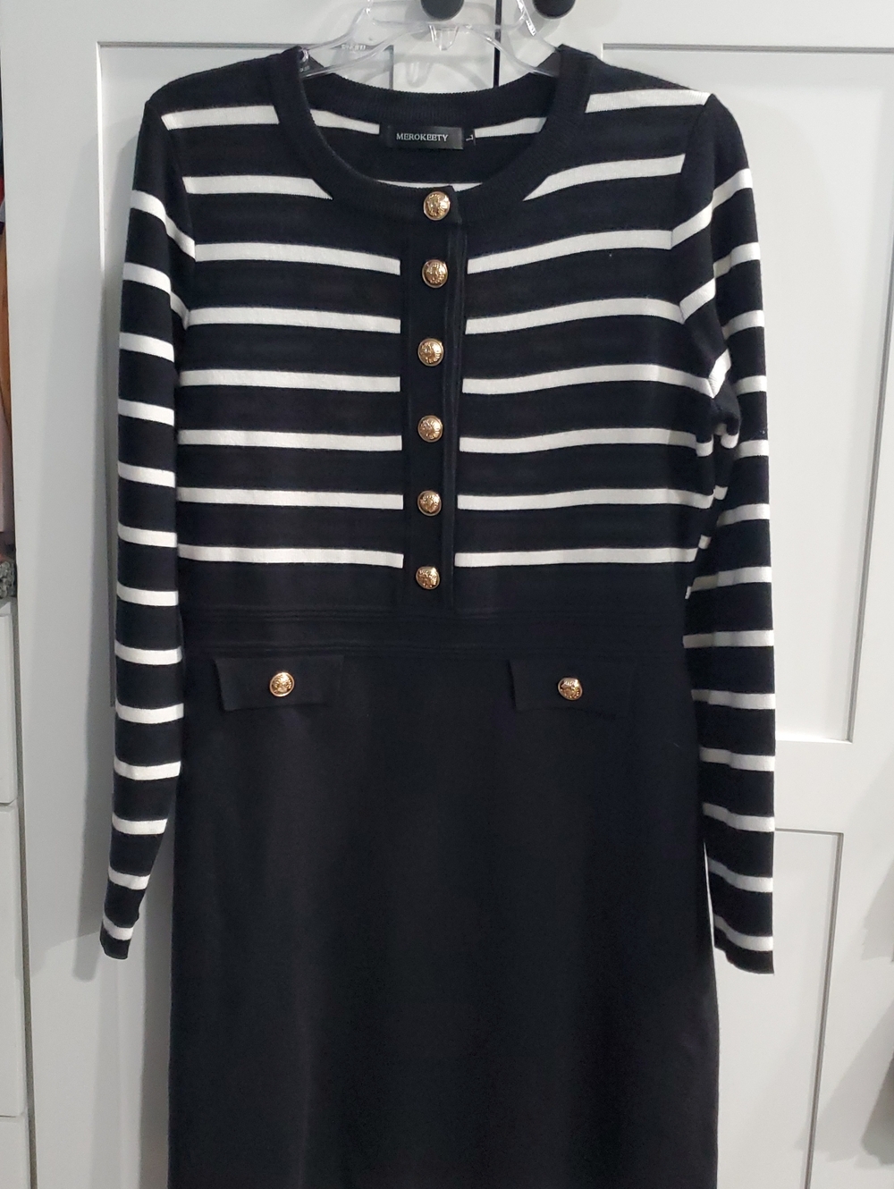 Mercer & Light Black and White Striped Long Sleeve Knit Dress